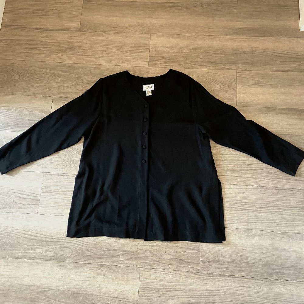 Black Eileen Fisher 100% Silk Top Size L